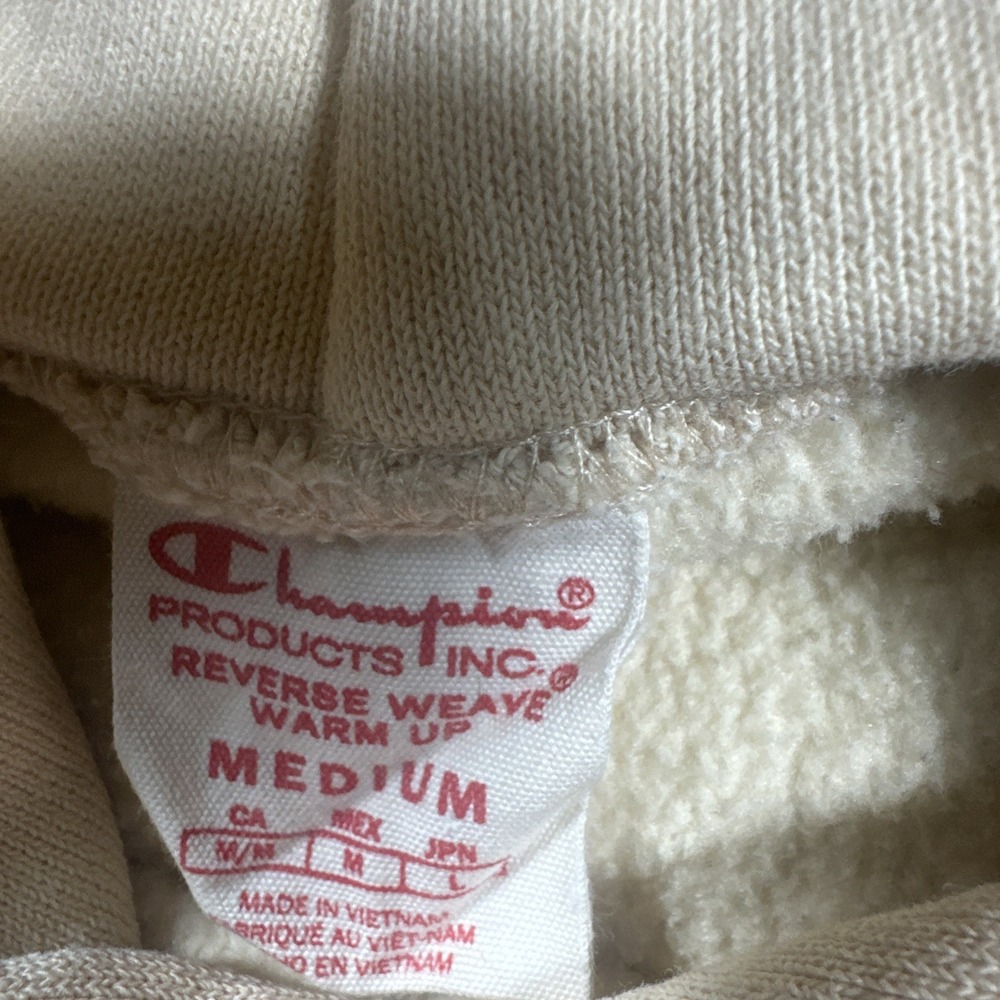 Champion Reverse Weave Hoodie Medium Logo Spell Out Cream - Picture 5 of 7